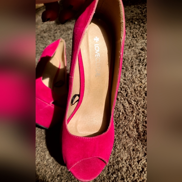 NEW LOVE Culture fushia faux suede platform wedge sz8 shoe - Picture 5 of 9